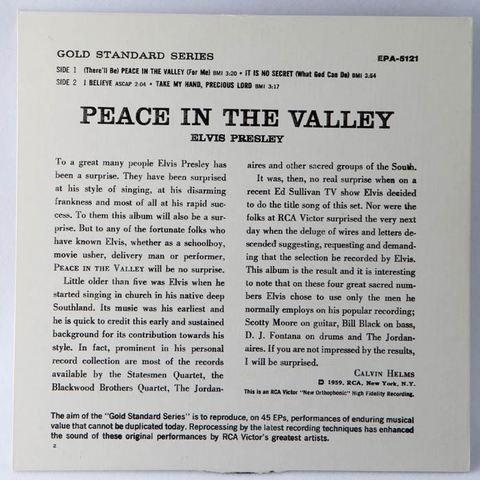Elvis Presley, Peace In The Valley EP (PS back)