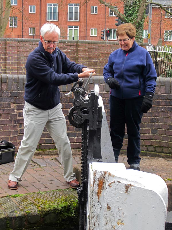 Philip helps with the lock gate