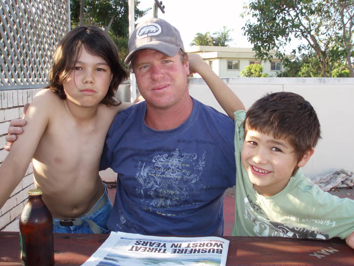 Boys and their dad, Mooloolaba, 2007