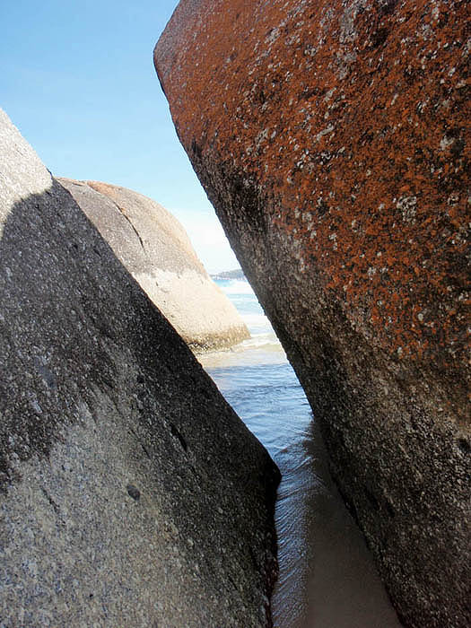 View through boulders, Whisky Bay