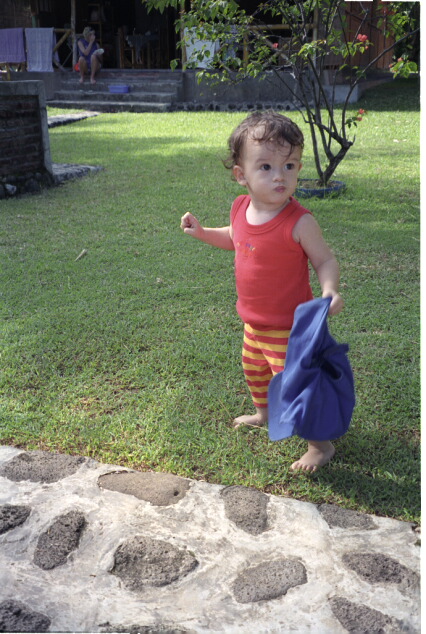 Lachlan and the hat, Ocean Queen Resort, Indonesia
