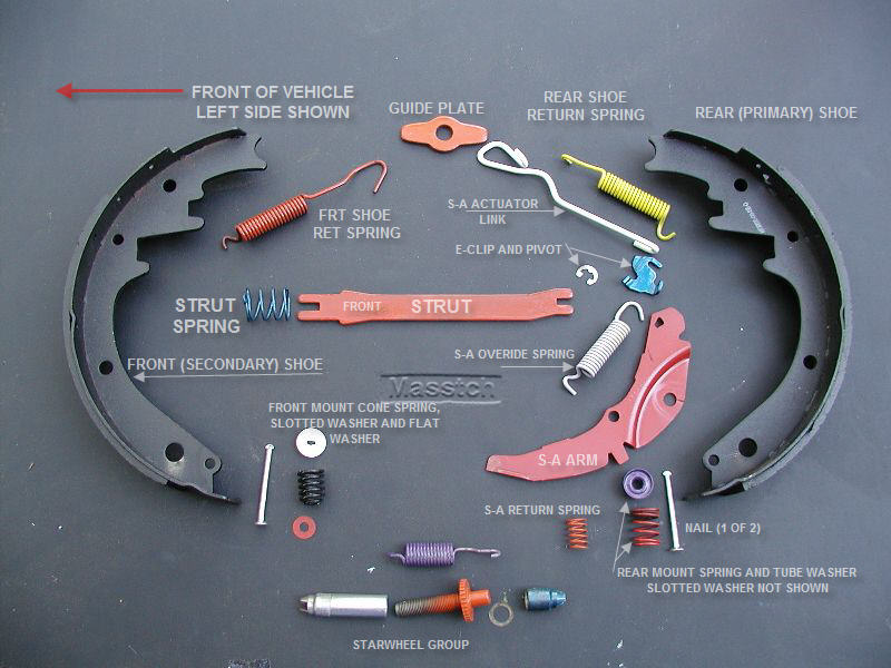 The parts pile, excl. park lever and pushrods. NOTE: colors are random paints I had on hand. Not color-coded.