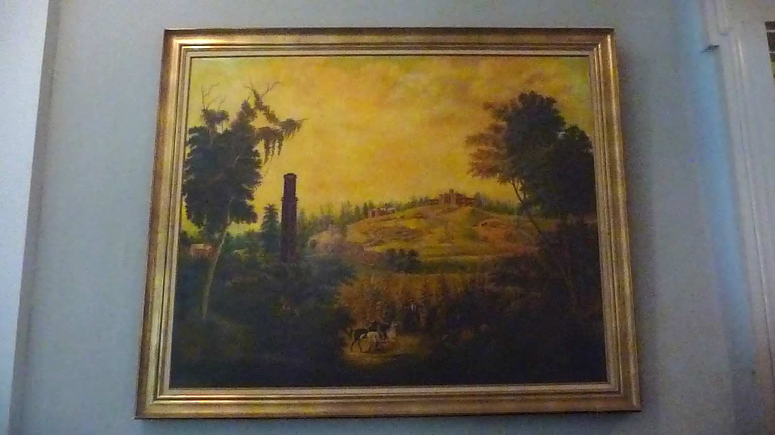 Painting of what Belmont Mansion looked like in Adelicias time. They had gas lamps, so it was like a shining beacon on a hill.