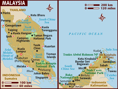 Map of Malaysia with the star indicating Kuala Lumpur.