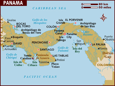 Map of Panama with the star indicating the Panama City.