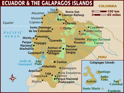 Map of Ecuador with the star indicating Quito.