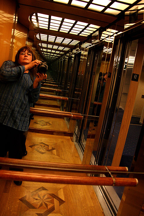 Self portrait in ships lift