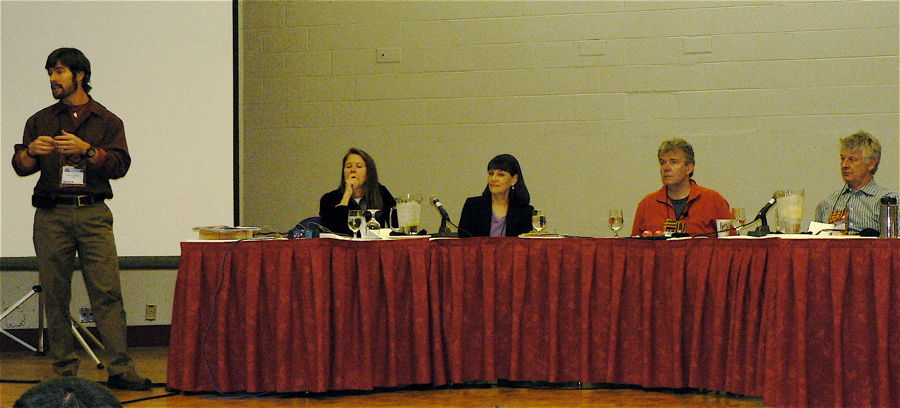 ATTAs Chris Doyle introduces the Saturday media panel: Leslie Weeden, Veronica Stoddart, Everett Potter and Ian Cross