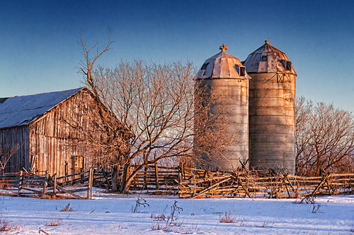 Two Silos At Sunrise 21486