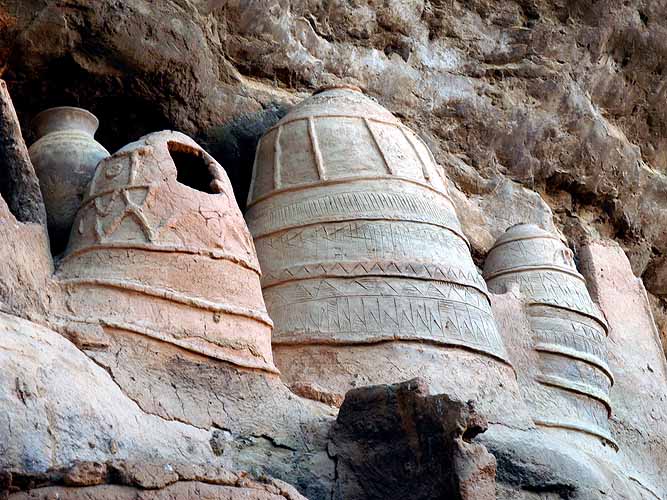 Clay containers for fetishes and masks in the troglodyte village of Niansogoni (Wara), Burkina Faso