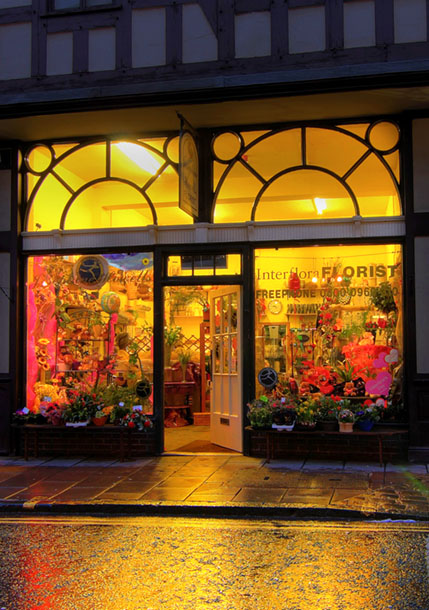 Mardol Florist on a wet evening