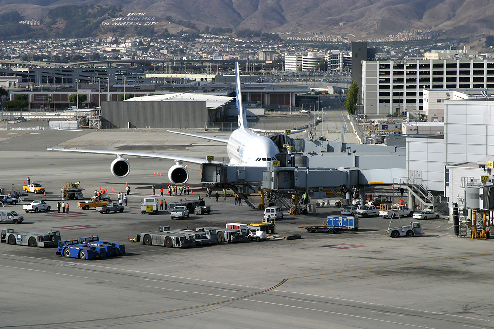 Checking out SFOs jet bridges to see if they fit.