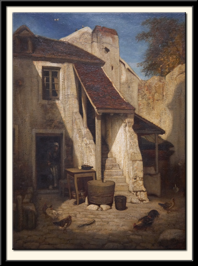 Interieur de cour rustique a Fontainbleau, vers 1845