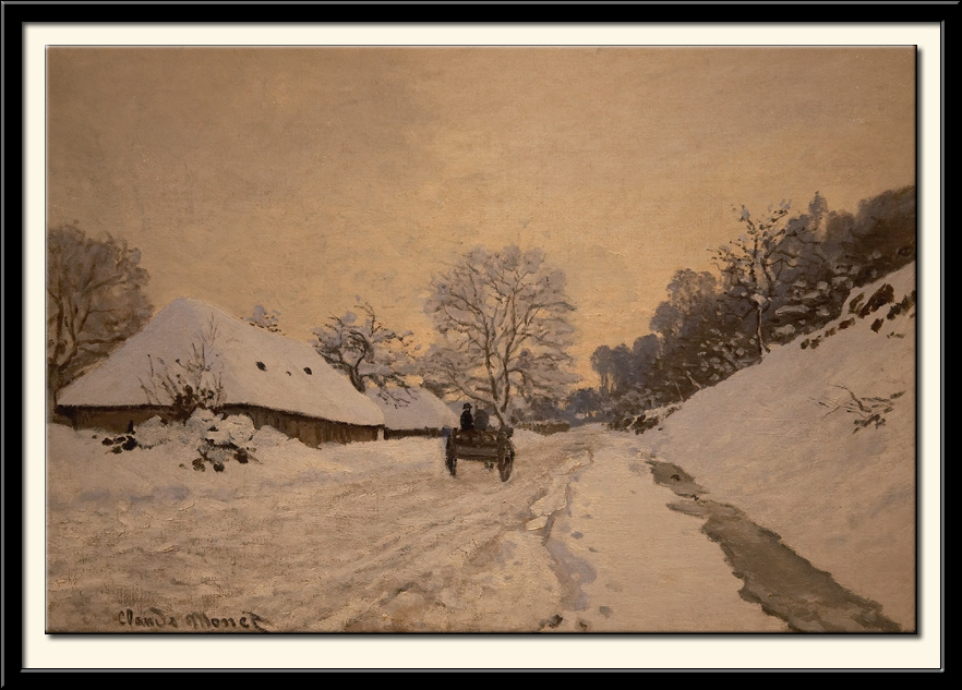 La charrette, route sous la niege a Honfleur, vers 1867