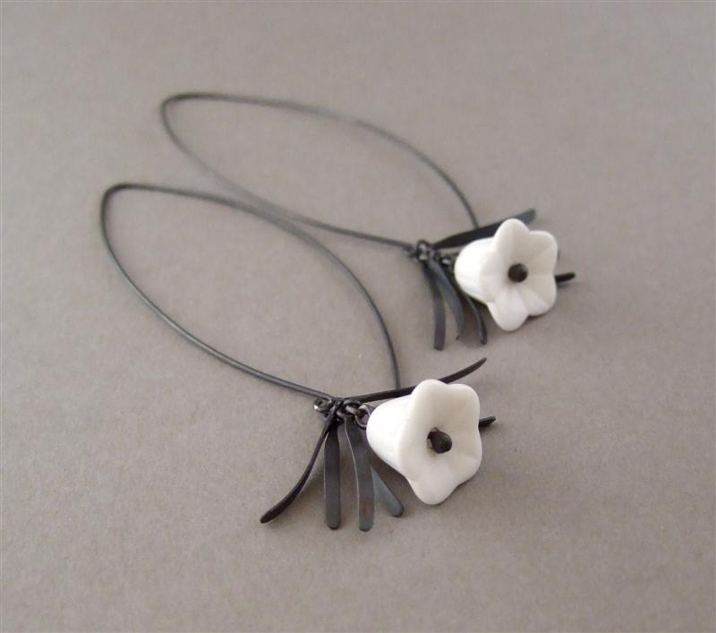 WE37 - Leaf Drops (oxidised silver & vintage glass)