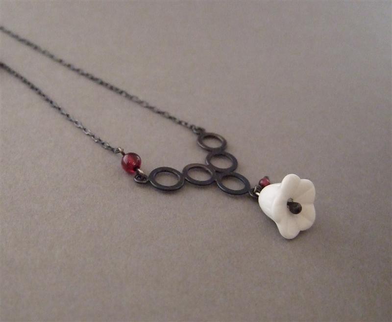 WN4 - Berry Necklace (oxidised silver, vintage glass & garnet)