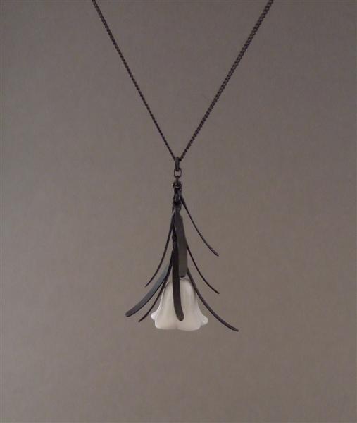 WN38 - Leaf Necklace (oxidised silver & vintage glass)