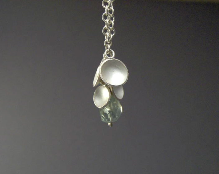 WN53 - Silver Dome  Aquamarine Necklace