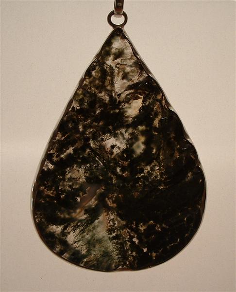 WN619 - Carved Green Moss Agate Pendent on Rutilated Quartz Beads