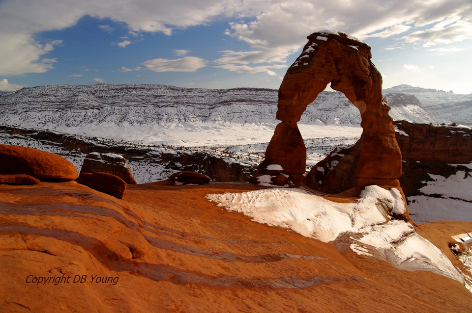 Melting snow at Delicate Arch