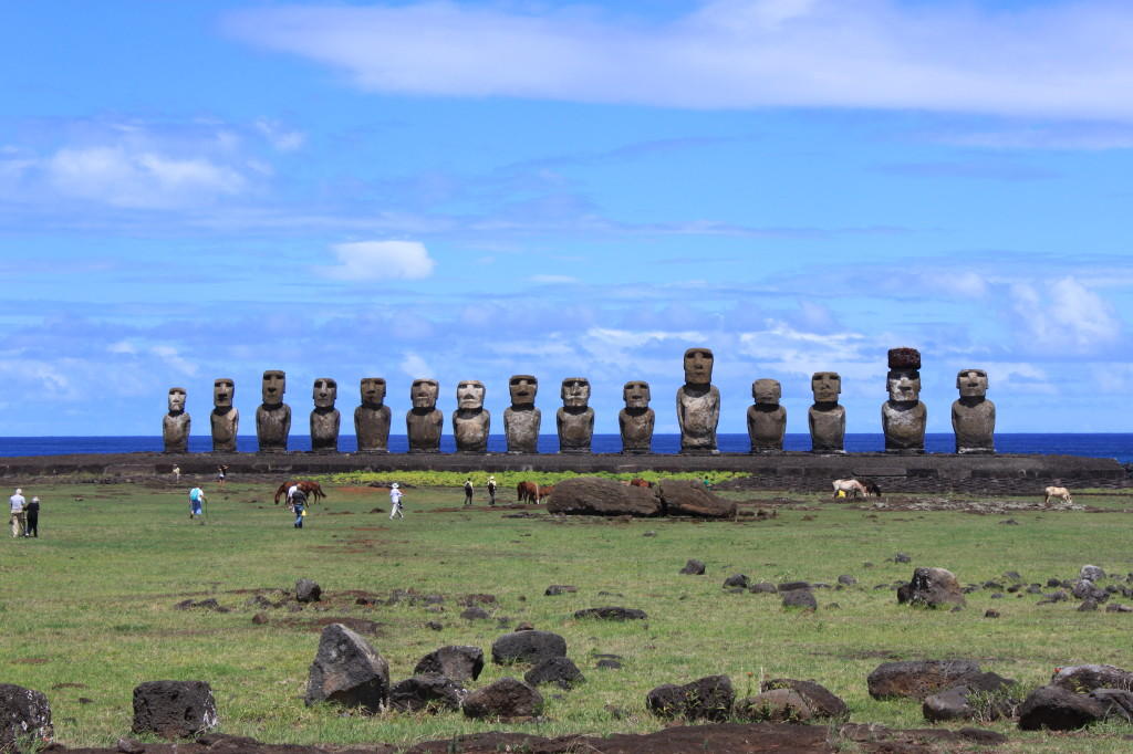 15 moai, backs to the ocean