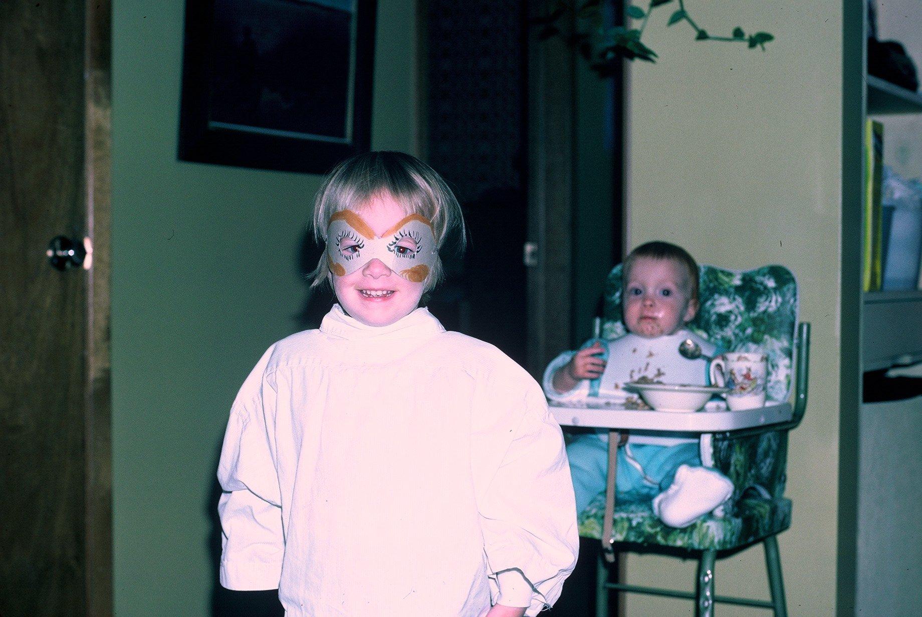 Sarah and Eliz going to playschool halloween party fall75 W.JPG