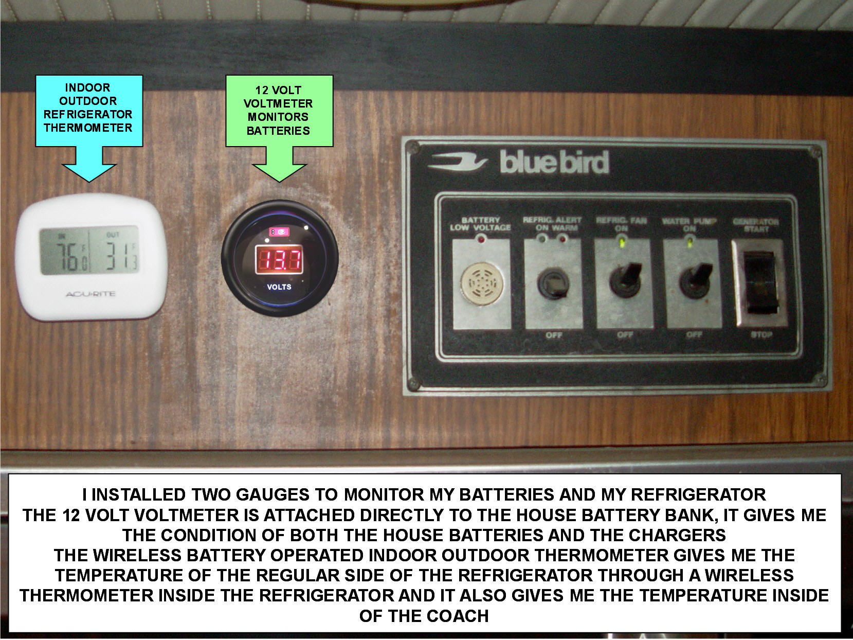 REFRIGERATOR AND 12 VOLT BATTERIES DIGITAL VOLTMETER MONITORS