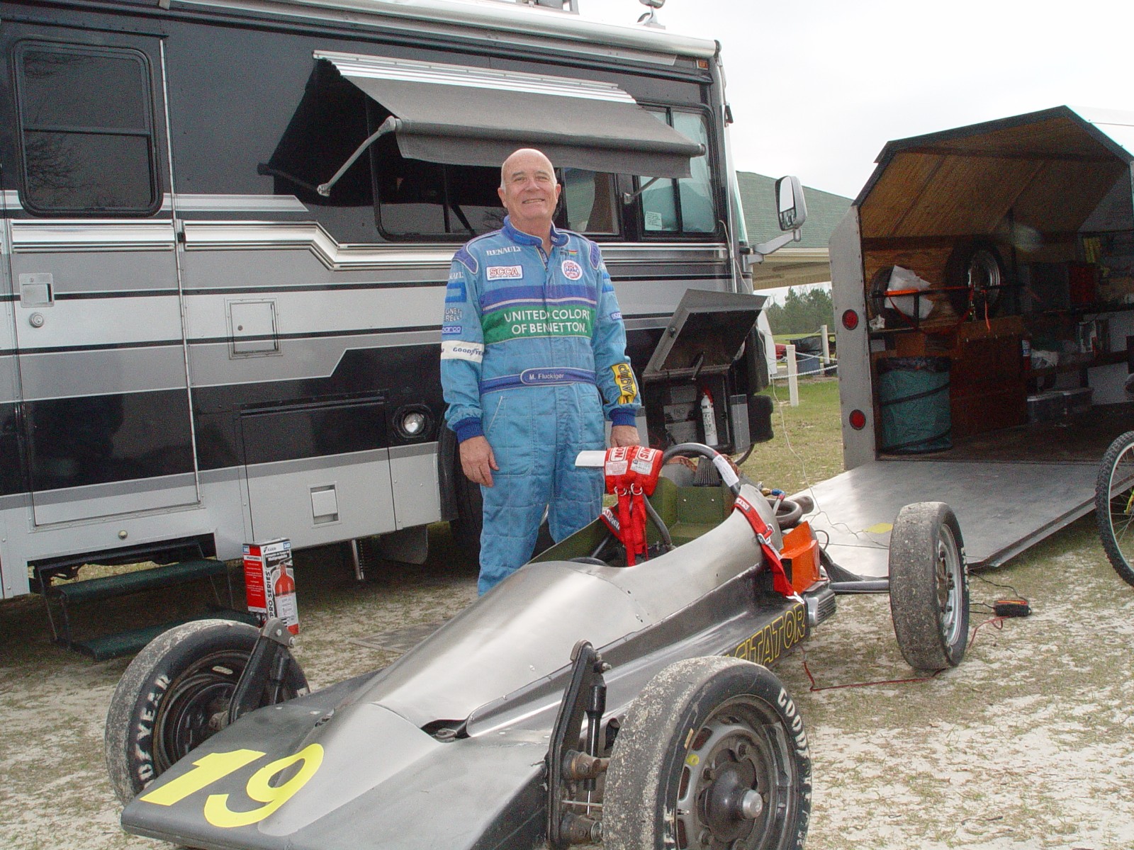JIM BROOKSHIRE & HIS TOYS A FORMULA VEE & HIS BIRD JIM SAT ON THE POLE FOR ONE RACE LETS HEAR IT FOR THE GERIATRIC TEAM!!