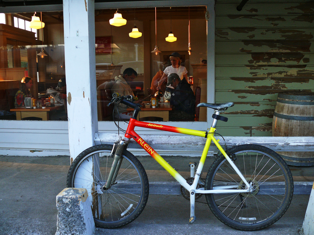 Pedaling to breakfast, McCloud. California, 2008