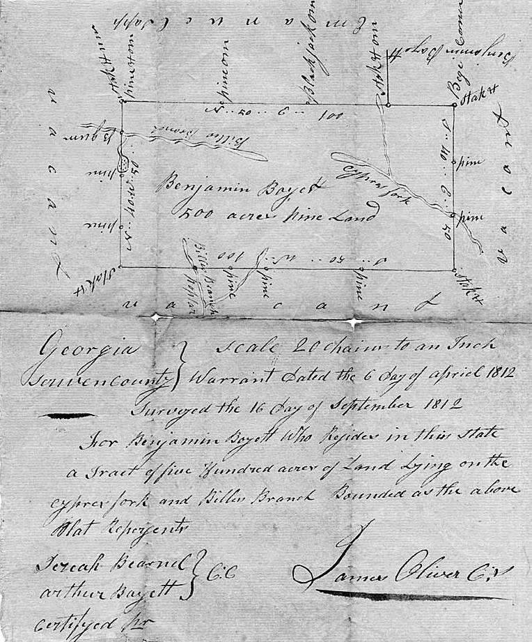Benjamin Boyett Headright & Bounty Plats 16 September 1812  GA
