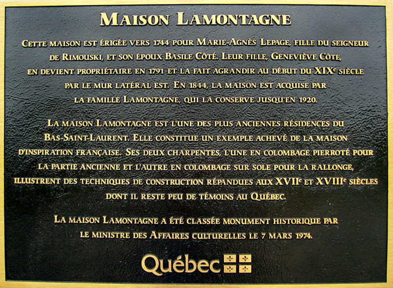 Plaque de la maison Lamontagne