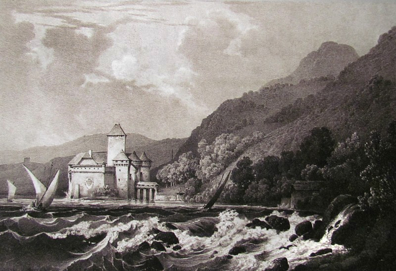 Gravure NB du chteau de Chillon