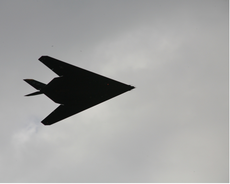 Stealth Fighter over flying Cincinnati