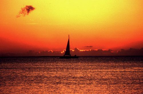 Boat at sunset, Moorea