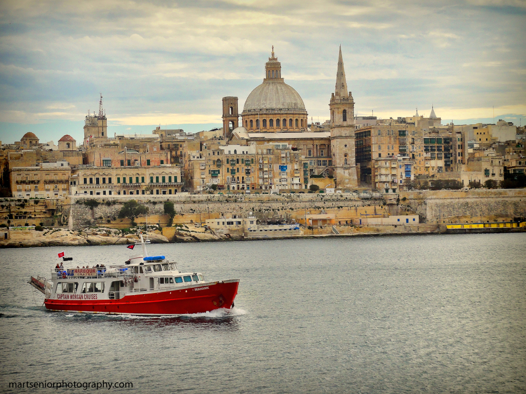 valletta view and ferry boat