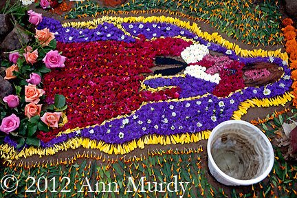 Guadalupe with roses and celosia