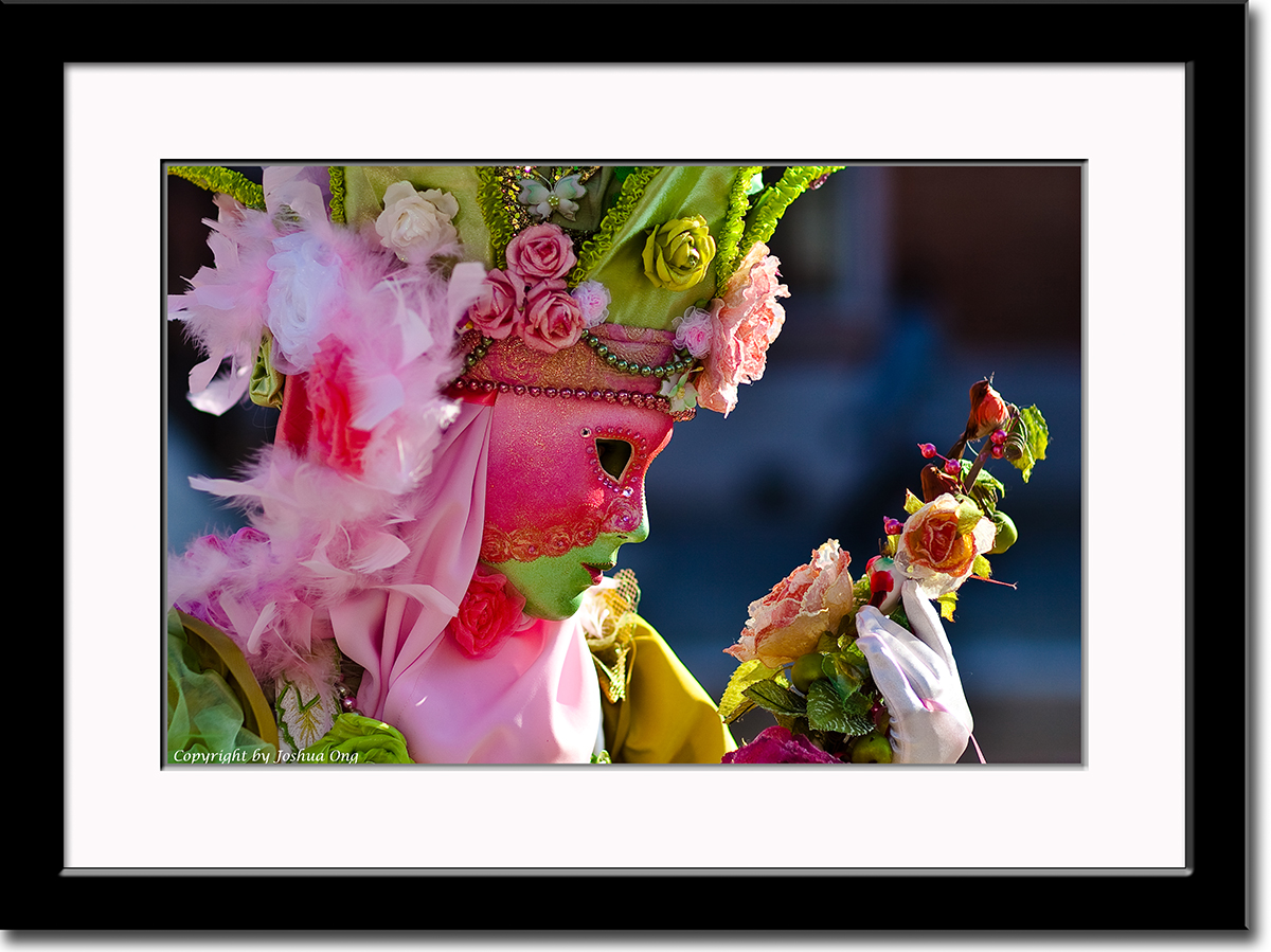 Colorful Mask Looking at Colorful Flowers