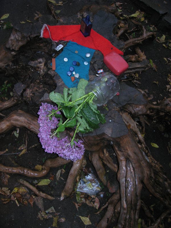 Wet Stump With Lilacs