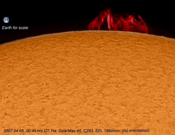 20070405, 00:44 hrs UT, Ha SolarMax40 on 63/840 scope with 2x