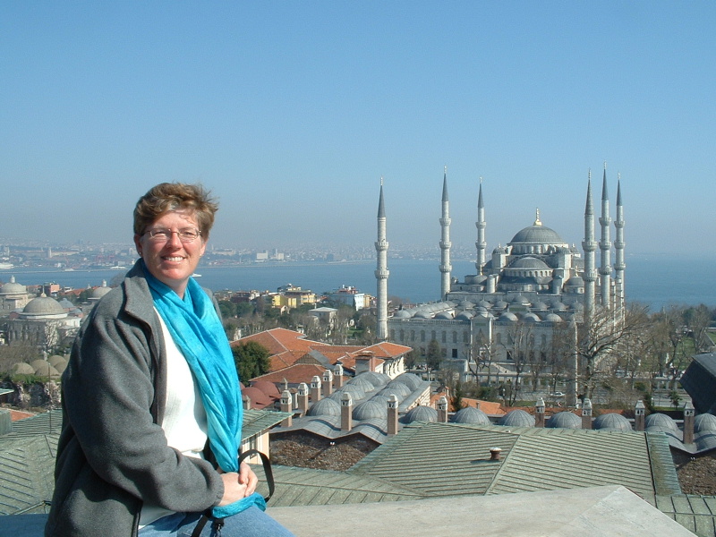 The Blue Mosque in Istanbul taken from a rooftop restaurant.