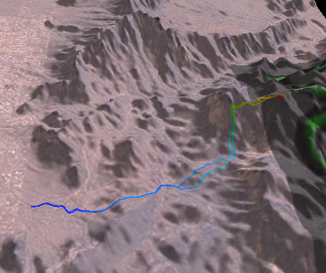 GPS route overlaid onto 3D mapping software