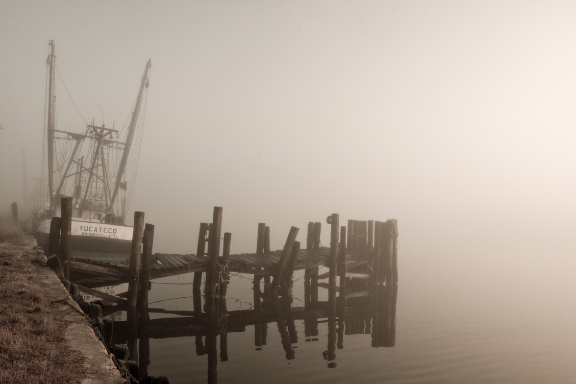 Pier & Boat in Fog