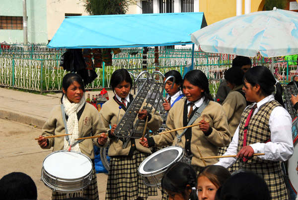 School band prepares for a holy procession, Huancavelia