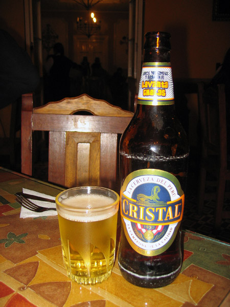 A cold Cristal beer to greet us in Ayacucho
