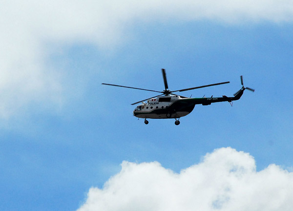 Russian-built helicopter flying over Ayacucho