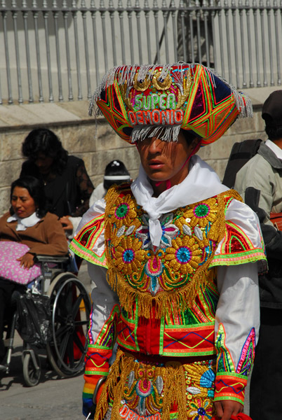 Colorful costume of a scissor dancer, Ayacucho