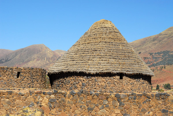 Restored thatched roof of a hut at Raqchi