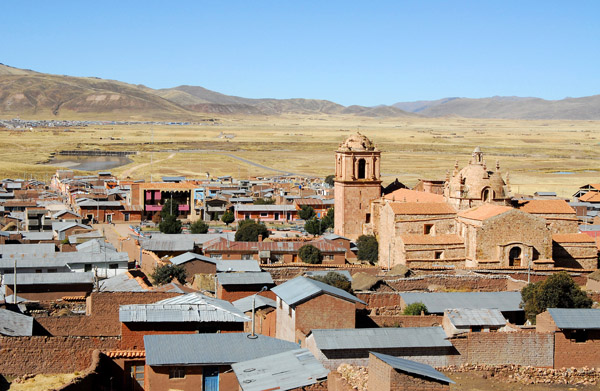 View of the town and church of Pucara from a hill near the ruins