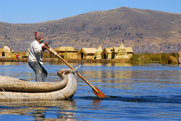 Reed boat with a paddle-cum-rudder, Lake Titicaca
