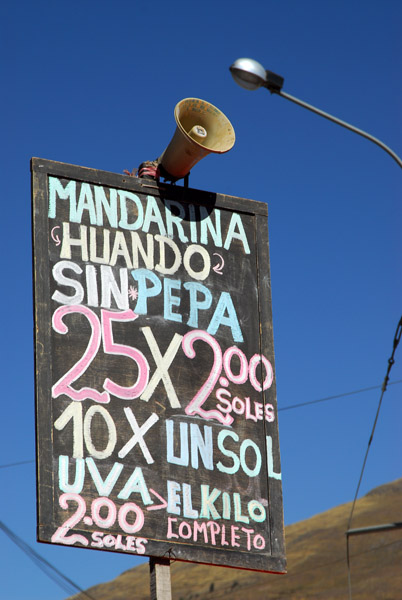 Price list, Puno market